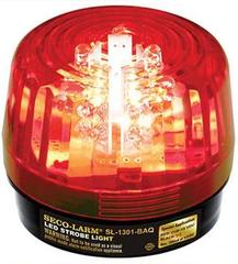 SECO-LARM red LED strobe light with dome lens, 6-14VDC security beacon for data center and network infrastructure