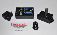 ETS Professional Audio Monitoring Kit components including control unit, power supply, cables, and warning label