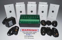 ETS Zone Microphone Audio Surveillance Kit with 8 zones including control panel, wall-mounted sensors, and dome microphones