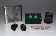 ETS 2-way audio surveillance system components including wall-mounted speaker unit, control module, and dual zone selector s…