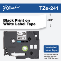 Brother TZe-241 18mm black print white label tape cartridge for P-Touch labelers, 8 meters long