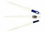 Three 900um single mode OM1 PC splice-on connectors with blue and gray ferrules displayed on white background