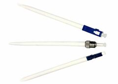 Three 900um single mode LC UPC splice-on connectors with white tubing and color-coded end caps displayed in 10-pack Main image