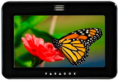Paradox Touch Intuitive Touchscreen in Piano Black displaying vibrant nature image with monarch butterfly on red flower