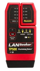 Platinum Tools LANSeeker TP500 cable tester with dual RJ45 ports and LED indicators for network cabling diagnostics
