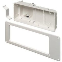 Arlington Industries 4 gang recessed TV box in white with internal wiring compartment and external trim ring