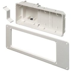 Arlington Industries 4 gang recessed TV box in white with internal wiring compartment and external trim ring