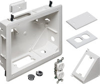 Arlington Industries 8x10 TV box with outlet components, wall plates, and installation hardware for structured cabling