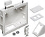 Arlington Industries 8x10 TV box with outlet components, wall plates, and installation hardware for structured cabling