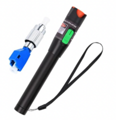 VFL-10 Visual Fault Locator with black pen-style body, red indicator light, green laser pointer, blue LC connector adapter, … Main image