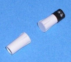 3/8 inch stubby recessed magnetic alarm contact with white and black terminal components on blue background
