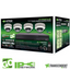 4-channel NVR surveillance system with 4MP dome cameras, purple recorder unit, and green product packaging displayed