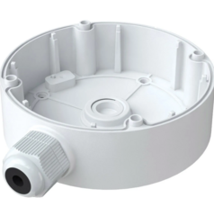 White cylindrical junction box with cable management port for Transcendent vandal dome cameras