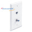 White 2-port wall plate with Ethernet jack and coaxial connector for network cabling installations
