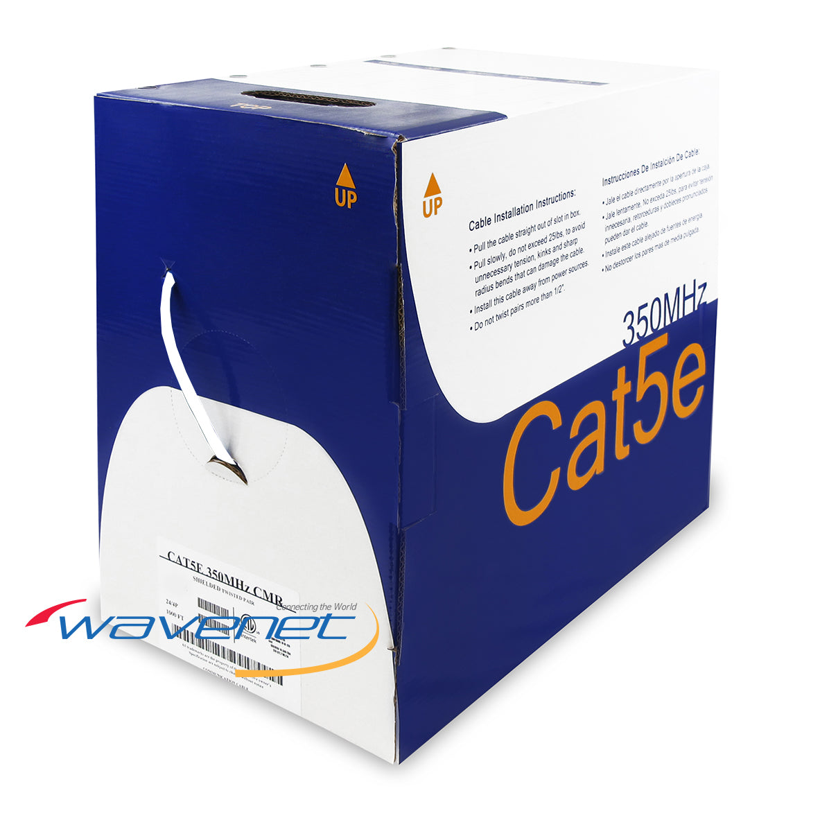 Wavenet Cat5e 350MHz FTP shielded network cable 1000ft spool in white packaging with blue box Main image