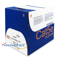 Wavenet Cat5e 350MHz Plenum CMP cable box showing 1000ft grey networking cable with installation instructions and product la…