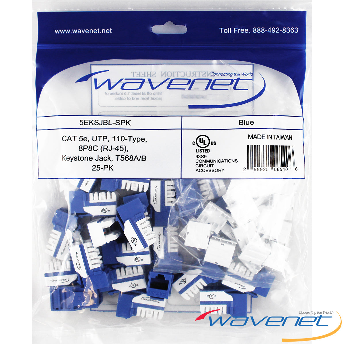 Wavenet Cat5e blue keystone jacks 25-pack with RJ-45 connectors for structured cabling installations Main image