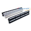 Wavenet Cat6A 48-port patch panel with numbered ports 1-48, color-coded wiring terminals, and management cable tray in 2U ra…