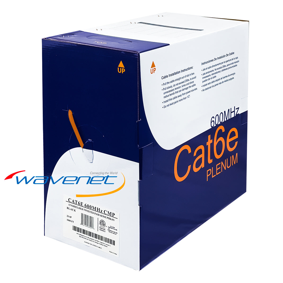 Wavenet Cat6e 600MHz Plenum (CMP) Cable - 1000ft - Orange