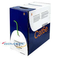 Wavenet Cat6 600MHz UTP Riser CMR cable 1000ft spool in green with blue and white packaging box