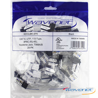 Wavenet Cat6 90-degree keystone jacks in black, 25-pack, with Keystone connectors for network cabling installation