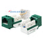 Wavenet Cat 6 keystone jacks in green and white with UL certification, showing internal wiring configuration and port details
