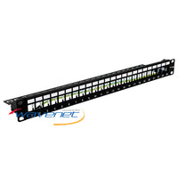 Wavenet 24-port blank patch panel, 1U rackmount with numbered port labels and color-coded blank inserts