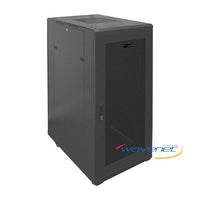Wavenet 27U floor-mounted server rack cabinet with 32-inch depth, featuring mesh ventilation panel and lockable front door