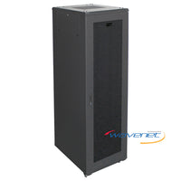 Wavenet 42U black floor-standing server rack cabinet with 32-inch depth and perforated front and rear doors for cable manage…
