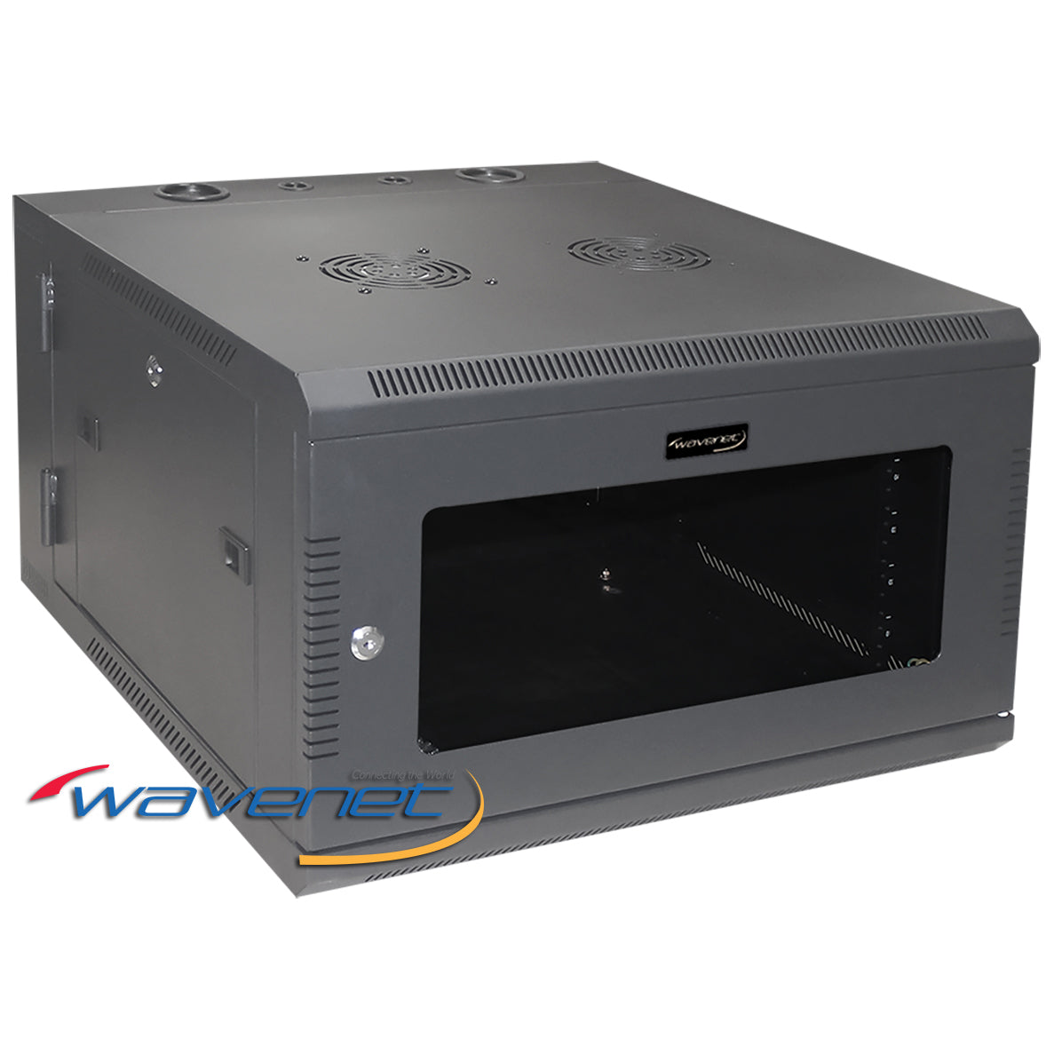 CBTF-WM6U gray wall mount cabinet with swing-out design, featuring ventilation holes and lockable front access door for netw…