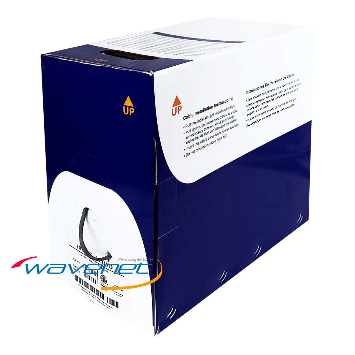 Wavenet Control Cable 18AWG 2C Riser CMR unshielded stranded gray cable in blue and white packaging box Main image