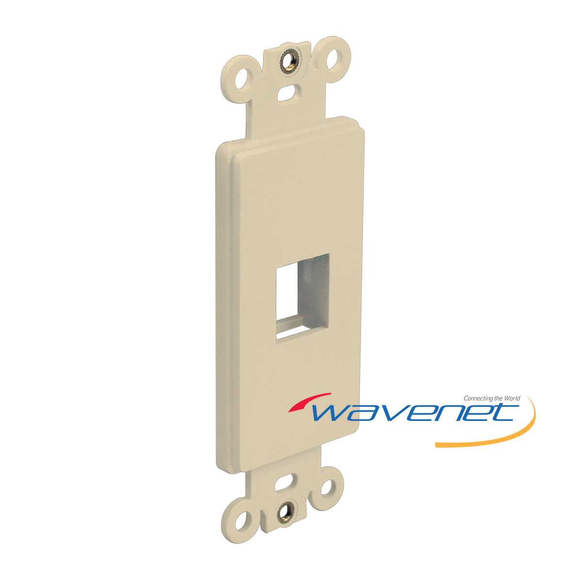 Ivory 1-port Decora style insert with mounting ears and rectangular opening for network cabling