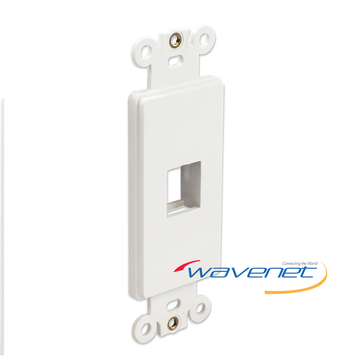 White Decora style 1-port network insert plate with mounting brackets for structured cabling installations Main image