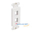White 2-port Decora style insert with two square openings for network cabling connections and mounting brackets