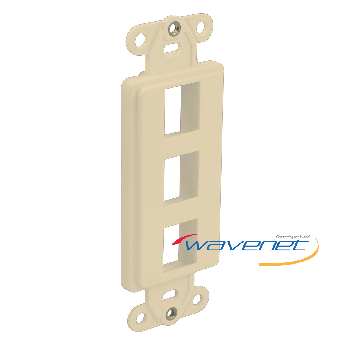 Ivory 3-port Decora style insert plate with mounting brackets for network cabling installations