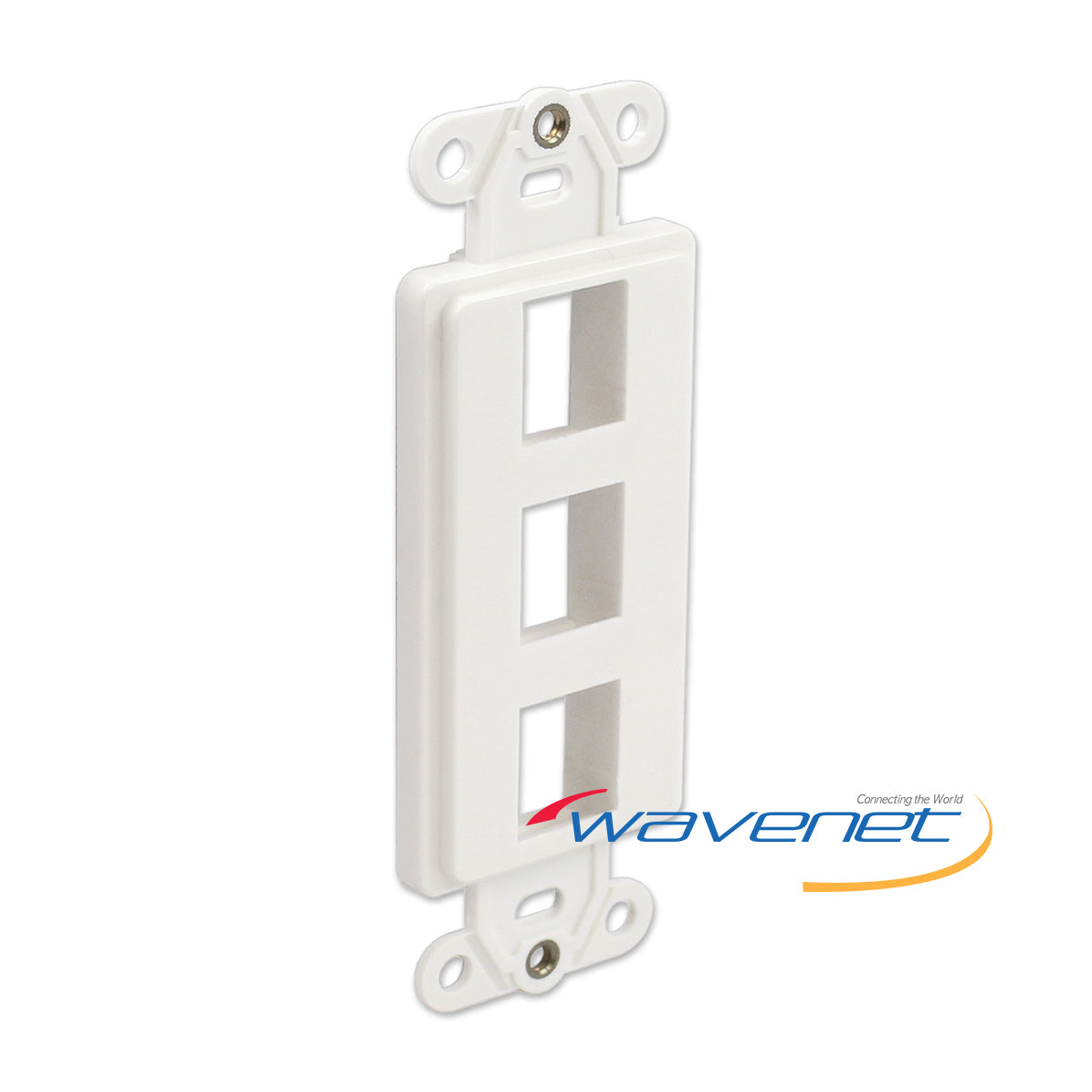 White 3-port Decora style wall plate insert with mounting brackets for structured cabling installations Main image