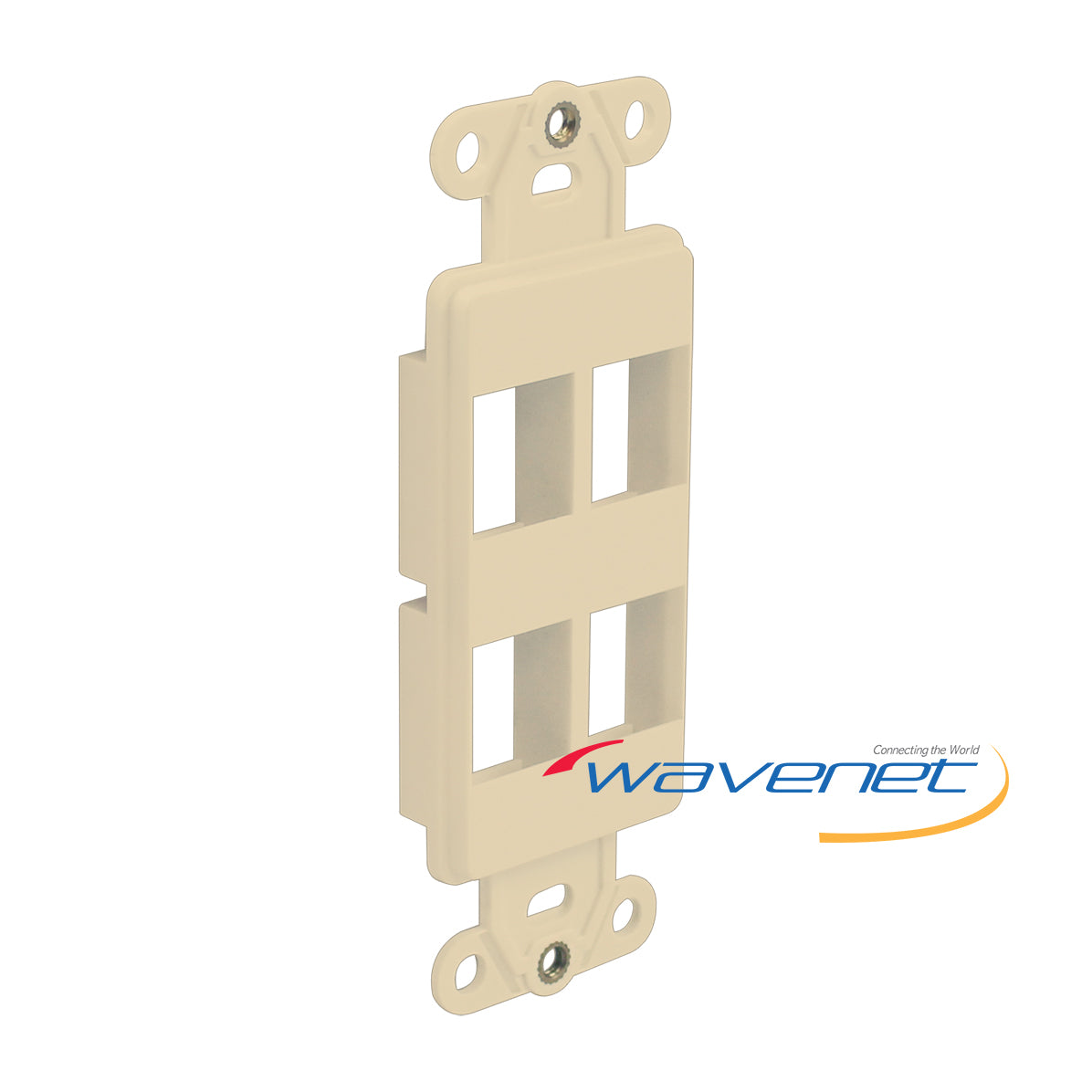 Ivory 4-port Decora style network insert with mounting flanges and two rectangular openings for structured cabling Main image