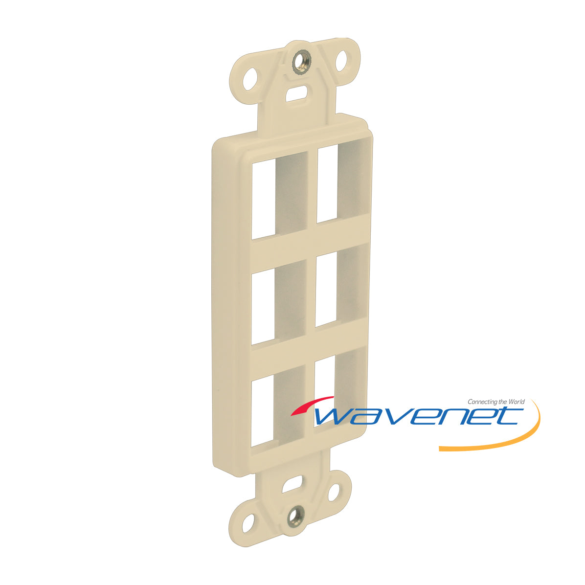 Ivory 6-port Decora style wall plate insert with mounting brackets and screw holes for structured cabling Main image