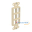 Ivory 6-port Decora style wall plate insert with mounting brackets and screw holes for structured cabling