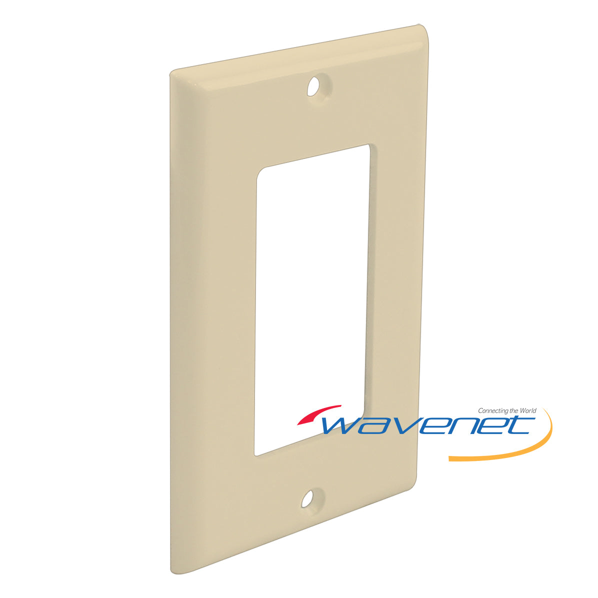 Ivory single-gang Decora style faceplate with rectangular cutout for wall-mounted networking outlets