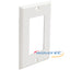 White Wavenet single-gang Decora style faceplate with rounded rectangular cutout and mounting holes