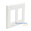 White double-gang Decora style faceplate with two rectangular openings for networking outlets and mounting holes
