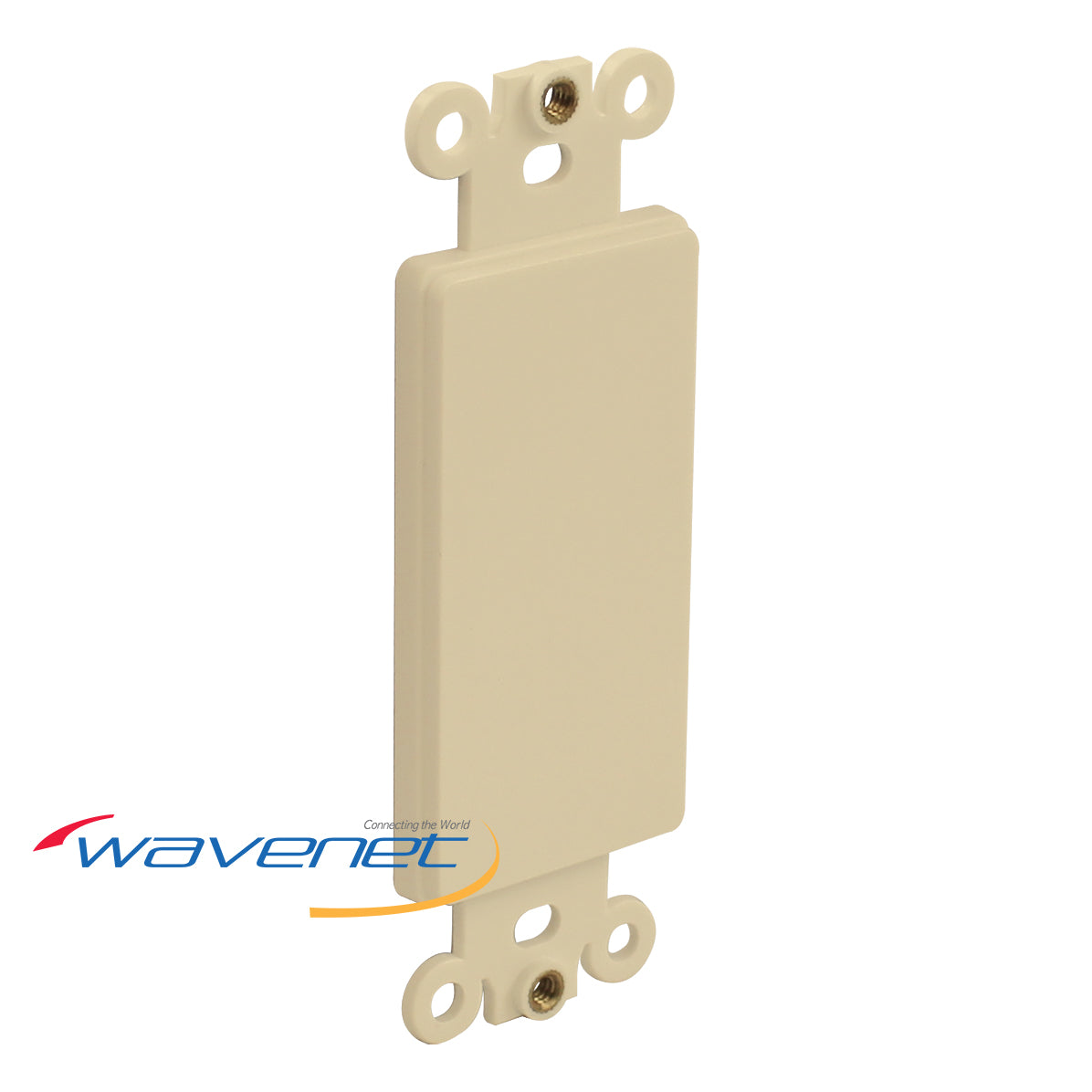Ivory blank Decora style faceplate with mounting holes and screw terminals for network cabling installations Main image