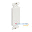 White blank Decora style faceplate with mounting brackets and screw holes for structured cabling installations