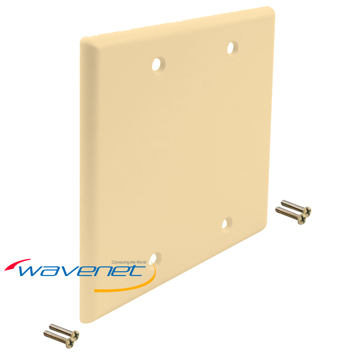Ivory blank double gang flush style faceplate with mounting screws for structured cabling installations