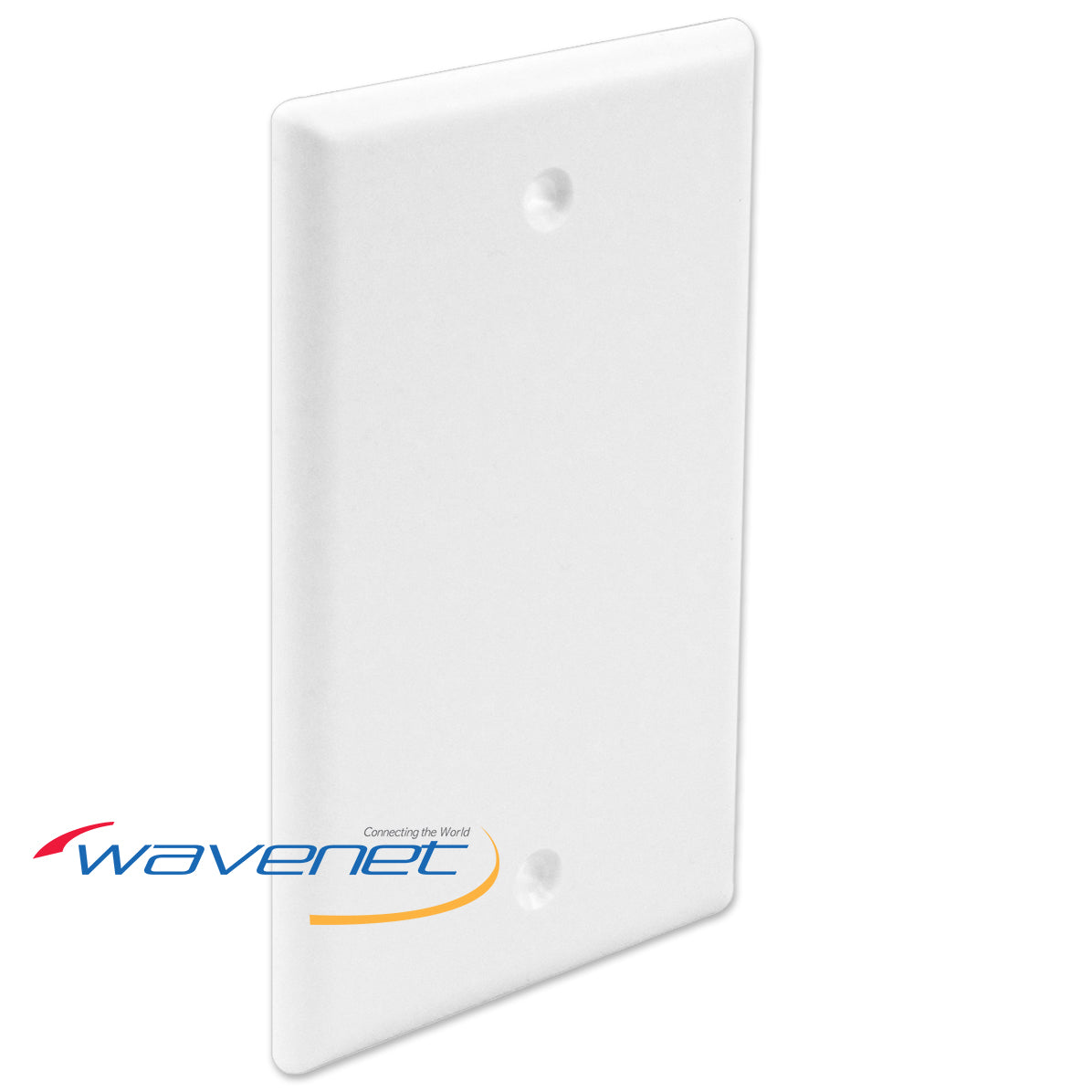White blank single gang flush style faceplate with two screw holes for wall-mounted network cabling installations