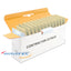 Open box of Wavenet 2 Port Single Gang Flush Style Faceplate 25 Pack in ivory with individual faceplates fanned out