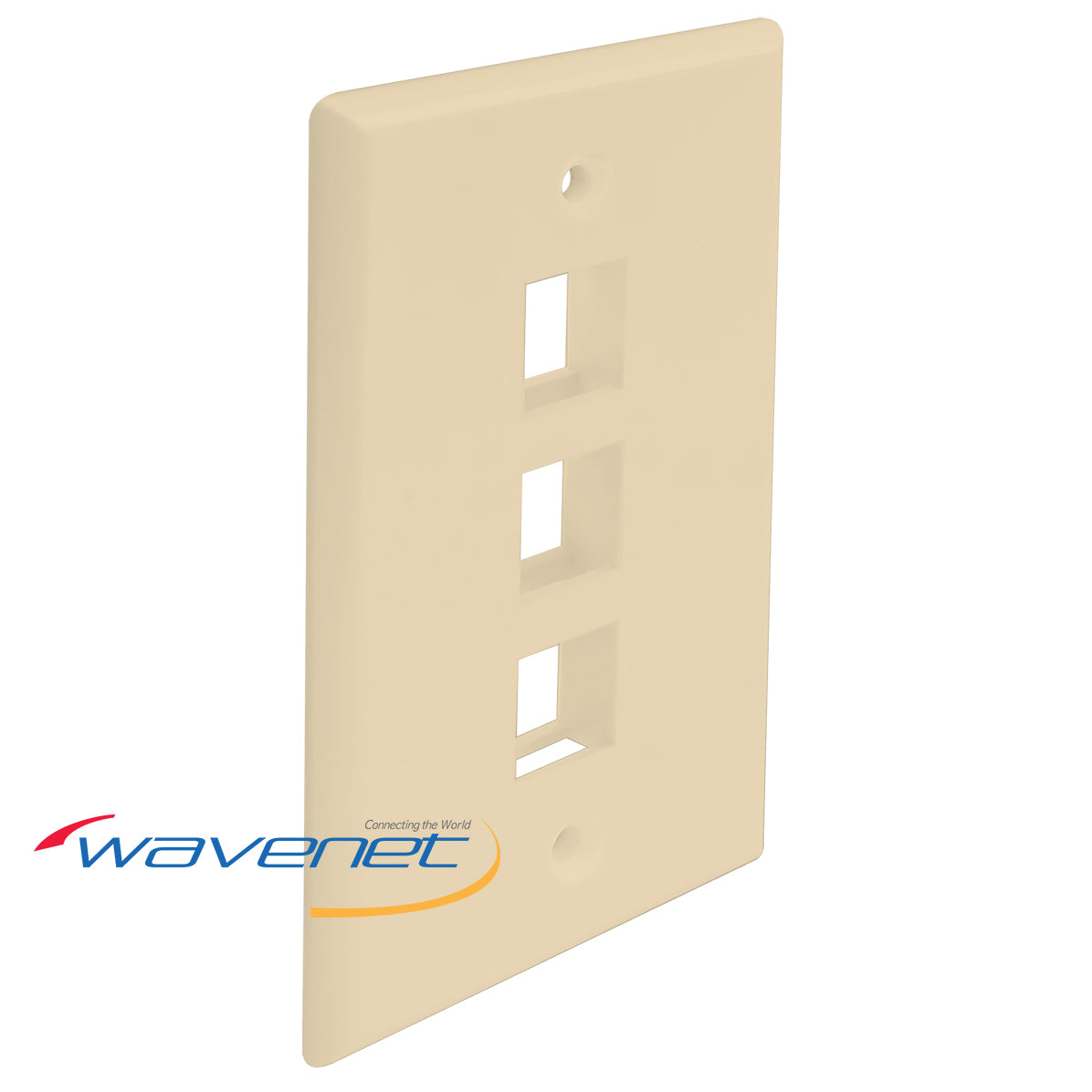 Wavenet 3-port single gang flush style faceplate in ivory with three rectangular cutouts for network connectors Main image