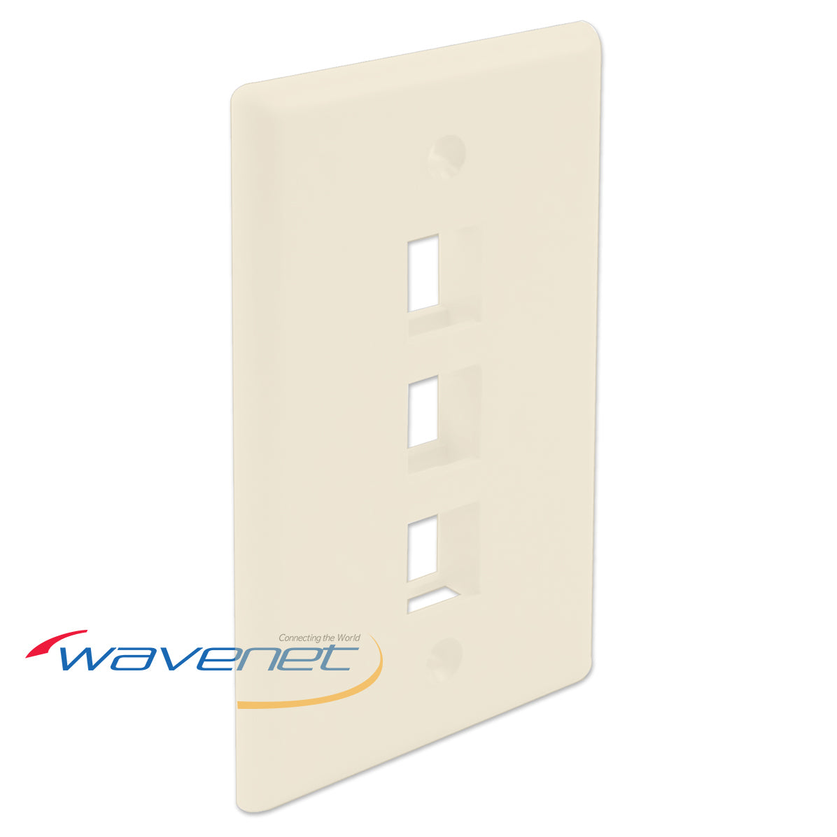 Wavenet 3 port single gang flush style faceplate in almond color with three rectangular port openings Main image