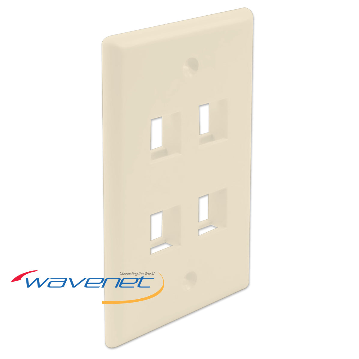 Wavenet 4 Port Single Gang Flush Style Faceplate in almond color with four rectangular port openings